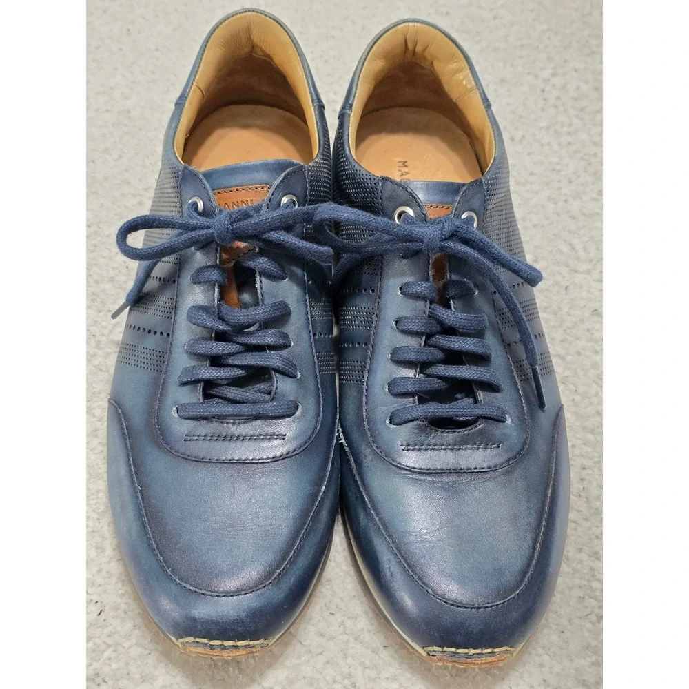 Magnanni Mens Navy Perforated Leather Sneakers Made in Spain 19208 Size 10.5